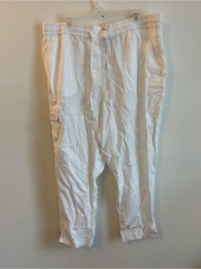 Talbots White Linen Cargo Pants Size XL NEW Lightweight Coastal Beachy